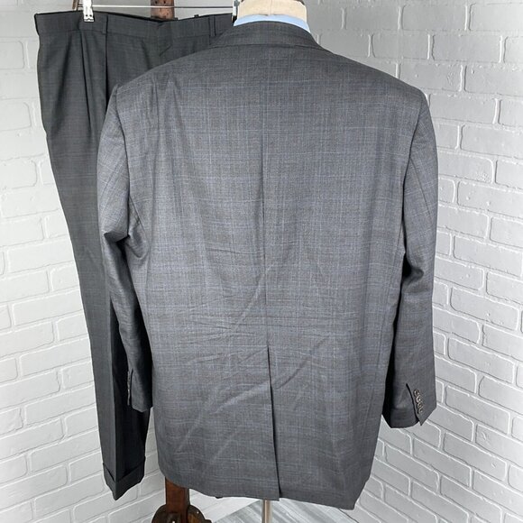 Joseph Scafidi Suit Men 49/42W x 30L Gray Blue Plaid Bespoke Classic USA VTG - Picture 4 of 16
